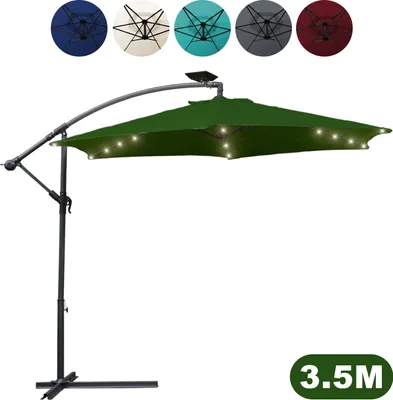 Produktbild von SWANEW Ampelschirm 350cm LED-Beleuchtung & Kurbel – UV-Schutz wasserabweisend knickbar – Sonnenschirm Marktschirm – Grün