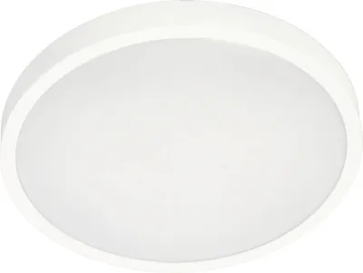 A white, circular LED ceiling light with a frosted diffuser and a white rim.