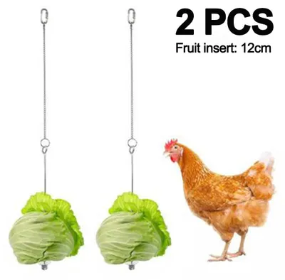 Produktbild von Hühner-Spießhalter 2 Stück, Edelstahl, 20 cm, Mit Aufhängungskette Für Gemüse Und Obst, Ideal Für Hühner Und Große Vögel