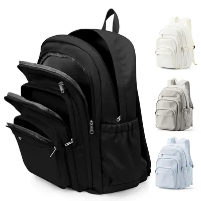 Immagine prodotto di Zaino da donna/uomo, nero, leggero, idrorepellente, 29L, scomparto laptop da 14 pollici, con passante per valigia