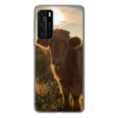 Produktbild von MuchoWow® Handyhülle Schutzhülle Hülle für Huawei P40 Schottischer Highlander - Sonnenuntergang - Gras Silikon Softcase Handy Hülle - Handytasche