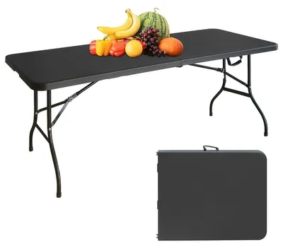 Produktbild von Klapptisch 183 cm - Rechteckiger Gartentisch aus Kunststoff - Metallgestell, für 6 Personen, tragbar, für Innen und Außen - Schwarz