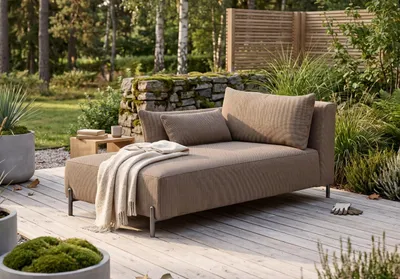 Productafbeelding van Kaiser Möbel loungebank voor terras en tuin, stof Sunlight, kleur Toffee, uitvoering links, model SUNMEE