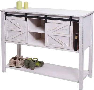 Produktbild von Kommode HWC-D57, Schiebetürenschrank Sideboard Schrank, Shabby-Look Vintage 81x102x34cm  weiß