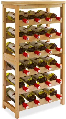 Produktbild von Wijnrek mit 24 Fächern, Tischplatte, 6 Schichten Bambus, Wave Bars, für Küche, Vorratskast und Keller, Holz