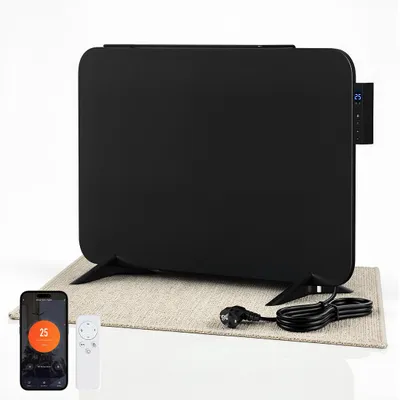 Produktbild von Peviasot Infrarotheizung 450W mit WiFi, Thermostat, Fernbedienung und Handtuchhalter, Wand- oder Standmontage, IP44, Schwarz, Paneel 45 x 70 x 1.3 cm