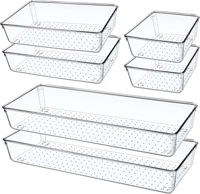 Productafbeelding van Doorzichtige keuken lade organizer trays - Set van 6 - 38cm grote acryl ladeverdelers organisatoren voor bestek