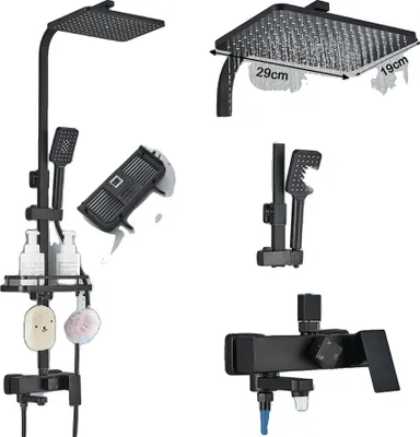 Produktbild von Messing-Duschset, thermostatischer Wasserhahn, Einhebel-Design, schwarz ABS-3-1
