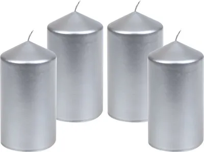 Produktbild von 4er Set Adventskranzkerzen "Edelglanz" Silber 15 x 7,7 cm, Qualitäts Kerzen, Tropffrei, Rußfrei