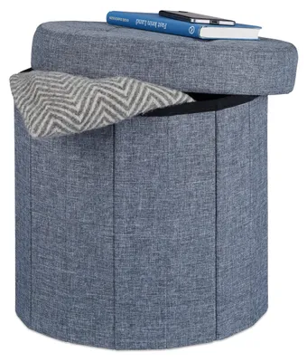 Image de Pouf de rangement rembourré, de forme ronde, dimensions 38 x 38 cm, couleur gris foncé