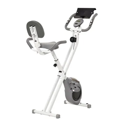 Zdjęcie produktu dla HOMCOM magnetyczny składany rower treningowy rower stacjonarny komfortowe oparcie regulowane siodełko uchwyty wielofunkcyjny ekran LCD podpórka na tablet stalowy biały szary
