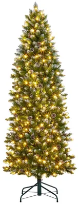 Immagine prodotto di Albero di Natale artificiale, modello slim e stretto, altezza 225 cm (7.5 piedi), con pigne naturali – Montaggio a cerniera, supporto in metallo