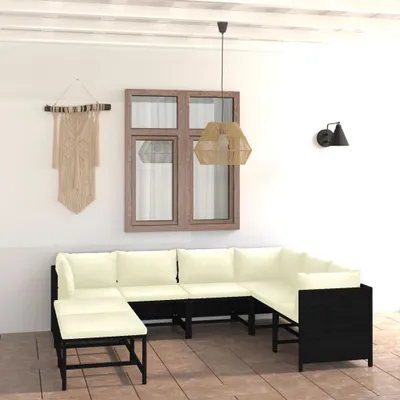 Obrázok produktu pre Maison Exclusive – 8-dielna záhradná súprava s vankúšmi z polyrotangu v čiernej farbe