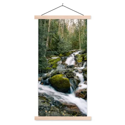 Produktbild von MuchoWow® Textilposter Natur - Wasserfall - Bäume - Herbst 60x120 cm mit holzfarbenen Rahmen - Holz
