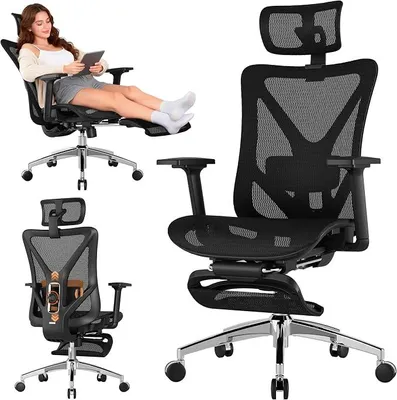 Productafbeelding van Ergonomische bureaustoel, ergonomische bureaustoelen met voetsteun, 3D-hoofdsteun, 135° kantelfunctie, 3D-armleuningen, lendensteun, ergonomische kantoorkruk, gamingstoel, computerstoel