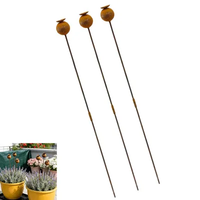 Produktbild von Gartenstecker Metall Blumen 3er Set 60cm Rostoptik Eisen wetterfest Deko für Garten Rasen Balkon Terrasse