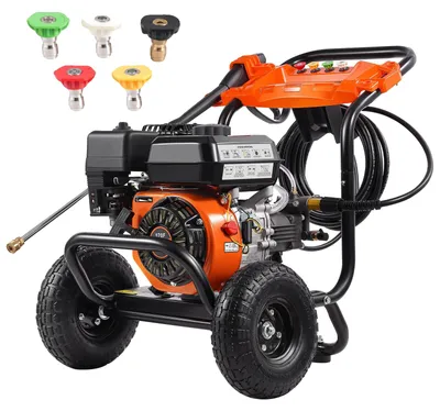 Produktbild von VEVOR Benzin Hochdruckreiniger, 4400 PSI 4,0 GPM, Benzinbetriebener Hochdruckreiniger mit Kupferpumpe, Spritzpistole und Verlängerungsrohr, 5 Schnellwechseldüsen, zum Reinigen von Autos, Häusern, Einfahrten, Terrassen, Horizontal, 3500 psi