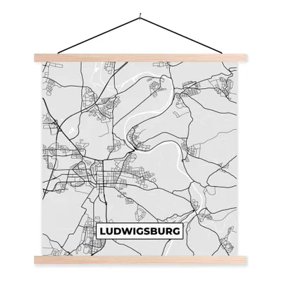 Produktbild von MuchoWow® Textilposter Stadtplan - Ludwigsburg - Karte - Deutschland 120x120 cm mit holzfarbenen Rahmen - Textil-Poster