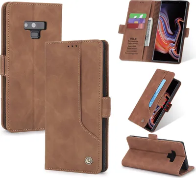 Image de Étui rétro en cuirPolyuréthanepour Samsung Galaxy Note 9 étui design avec porte-cartes et support Marron