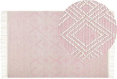 Produktbild von BELIANI Teppich Rosa u. Weiß aus Wolle 200 x 300 cm Rechteckig mit Fransen im Boho Stil Geometrisches Muster für Wohnzimmer Schlafzimmer Kinderzimmer