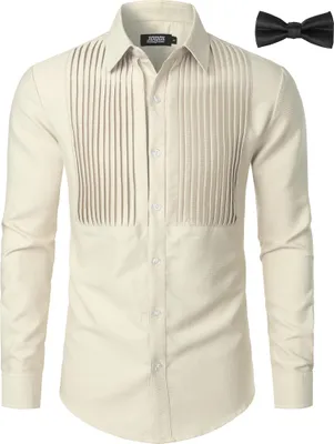 Productafbeelding van JOGAL Herenoverhemd, lange mouwen, smokingstijl, elegant, gerimpeld, beige, maat XL