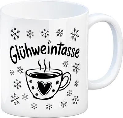 Produktbild von Herzdesign Glühweintasse Kaffeebecher mit Schneeflocken