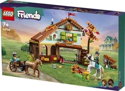 Produktbild von LEGO 41745 Friends Autumns Reitstall Set mit 2 Spielzeug-Pferden, Kutsche und Reitzubehör, Reitstall- und Pferdespielzeug, Bauernhof-Tier-Geschenk für Mädchen, Jungen und Kinder ab 7 Jahren