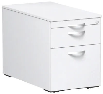 Produktbild von Geramöbel Rollcontainer Hängeregistratur und 1 Metall-Schubfach, mit Utensilienschubfach, Metall-Rollschubführung, Zentralverriegelung, verdeckte Doppel-Lenkrollen, 438x800x565, Weiß/Weiß, S-530352-WW
