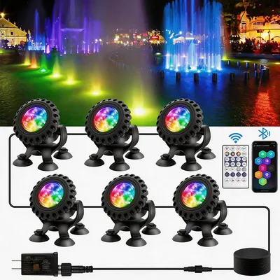 Produktbild von RGB LED Unterwasser-Teichbeleuchtung ,Bluetooth-App-Steuerung, Lebensdauer ca. 50.000 Stunden, ideal für Garten, Hof und Bäume, 6er Set
