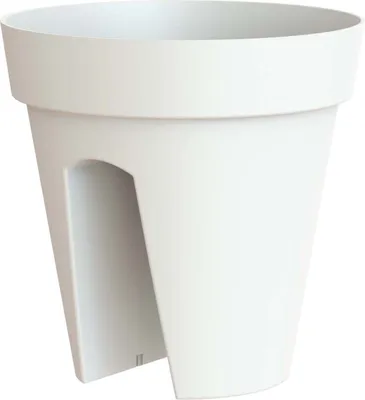 A white balcony planter pot shown from the front.