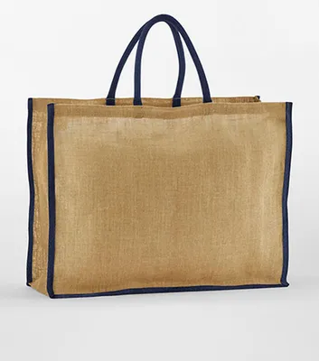 Zdjęcie produktu dla Westford Mill W475 | Natural Starched Jute Market Shopper Bag - Kolor: Natural/Navy - Rozmiar: 42,5 x 55,5 x 21 cm