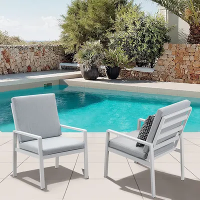 Produktbild von MeXo Gartenmöbel-Sets Frei Kombination, 2 Stühle, Outdoor Indoor, Balkon/Garten/Terrasse/Esszimmer/Arbeitszimmer (Sitzgruppe, Aluminiumrahmen, weiß)