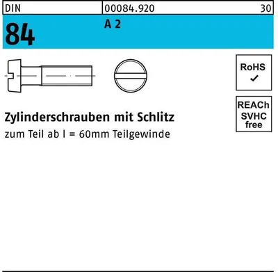 Produktbild von Reyher  84 V2a Zylinderschraube 10x 40 mit Schlitz (50 Stück)