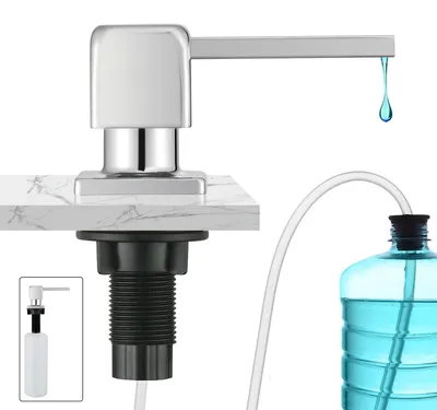 Produktbild von Eingebauter Spender für Geschirrspülmittel, eingebauter Seifenspender, Spülbecken-Seifenspender mit 500-ml-Flasche und 1,0 m Verlängerungsschlauch, Befüllung von oben, Chrom