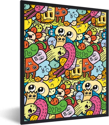 Produktbild von MuchoWow® Gerahmtes Poster Kinder - Muster - Regenbogen - Design - Mädchen - Jungen 60x80 cm - Poster mit Schwarzem Bilderrahmen Wandposter Rahmen Foto Bilder - Premium - Wanddeko Wohnzimmer