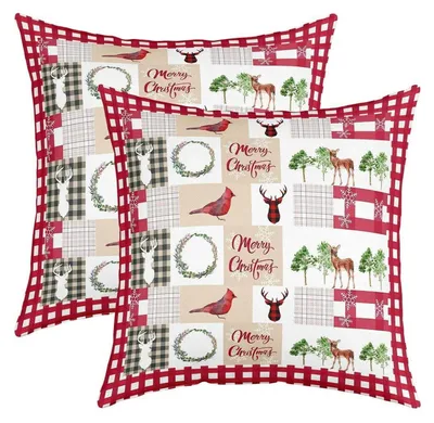 Zdjęcie produktu dla Poszewki na poduszki, 40x40 cm, zestaw 2 sztuk, motyw: świąteczny jeleń, materiał: poliester
