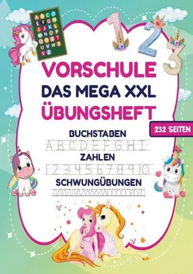 Immagine prodotto di Das MEGA XXL Vorschule Übungsheft für Mädchen - Buchstaben, Zahlen & Schwungübungen mit Einhörnern