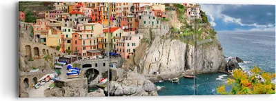 Produktbild von Bild auf Leinwand - Leinwandbild - Italien küste felsen landschaft - 90x30cm - Wand Bild - Wanddeko - Leinwanddruck - Bilder - Kunstdruck - Wanddekoration - Leinwand bilder - Wandkunst - CA90x30-2710
