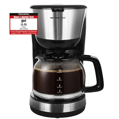 Produktbild von Emerio Kaffeemaschine mit Glaskanne – 1,25 L Filterkaffee – 10 Tassen – herausnehmbarer Filter – Tropf-Stopp-System – 1000 W – CME-122933 - Schwarz