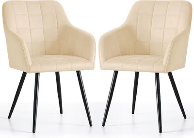 Produktbild von 2er Set Polsterstühle mit quadratischen Ziernähten LUXANO Beige mit schwarzen Beinen