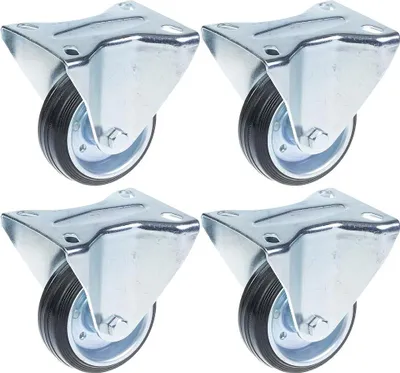 Immagine prodotto di ruote fisse in gomma nera da 80 mm 3" con piastra superiore 70 kg - set da 4