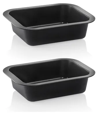 Produktbild von 2x Auflaufform – Rechteckig, klein & tief, antihaftbeschichtet mit Griffrand, Kohlenstoffstahl für Lasagne, Braten & Kuchen geeignet