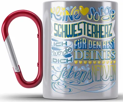 Produktbild von Trendation - Beste Schwester Edelstahl Tasse Karabiner Geschenk von Schwester an Schwester Lieblingsschwester von Bruder Geschenkidee (Rot)