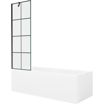 Obrázek produktu pro Mexen Cubik obdélníková vana 160 x 70 cm s pláštěm 1-křídlovou zástěnou 60 cm, Černý vzor - 550316070X9506007077