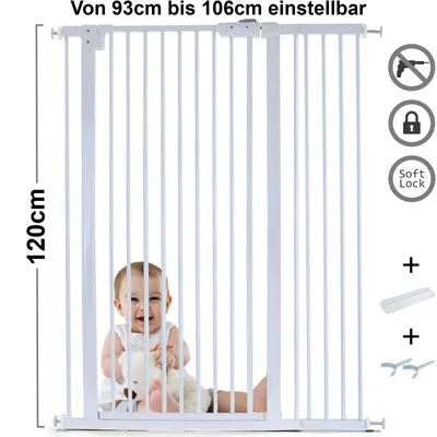 Produktbild von Absperrgitter Treppenschutzgitter Metall + Rampe + Y Halter 93 -106cm 120cm hoch