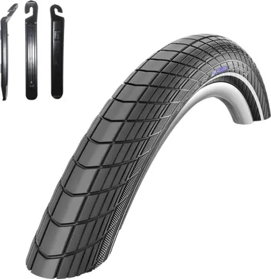 Image de 1 x pneu de vélo Schwalbe Big Apple RaceGuard E-25 avec bandes réfléchissantes 50-559 (26 x 2,00") et démonte-pneu inclus