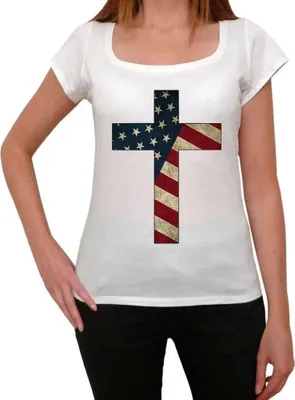 Produktbild von Damen Grafik T-Shirt Usa-Kreuz – Usa Cross – Öko-Verantwortlich Vintage Jahrgang Kurzarm Lustige Druck Geburtstag Geschenk Frau