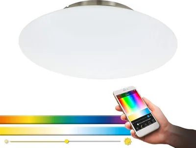 Produktbild von EGLO Frattina-C, Intelligente Deckenbeleuchtung, Bluetooth, Satinierter Stahl, Weiß, Kunststoff, Stahl, 2700 K, 6500 K