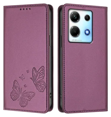 Obrázek produktu pro Kožené pouzdro pro Infinix Note 30 4G/Note 30 5G, motýlí ražbou, peněženkové flip pouzdro se stojánkem Fialová