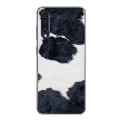 Produktbild von MuchoWow® Handyhülle Schutzhülle Hülle für Samsung Galaxy A30s Bild einer schwarzen und weißen Kuhhaut Silikon Softcase Handy Hülle - Karteninhaber